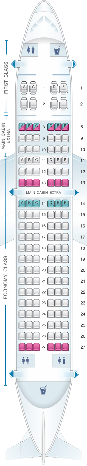 Mapa de asientos American Airlines Airbus A319 - Plano del avión 