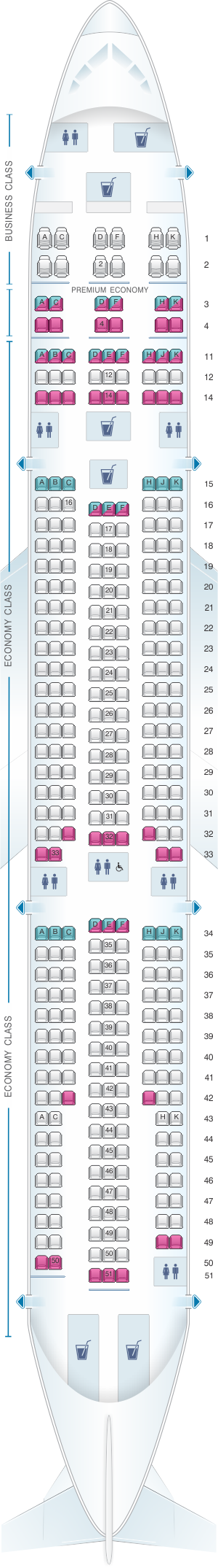 Mapa de asientos Corsair Airbus A330 300 - Plano del avión | SeatMaestro.es