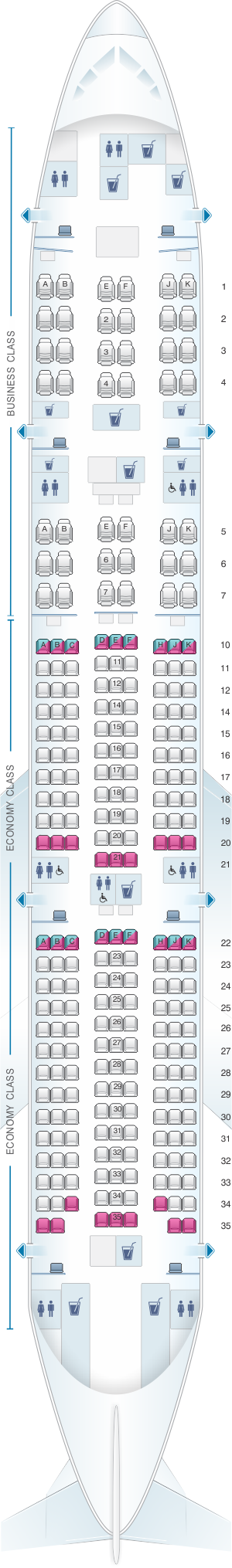 Mapa de asientos Qatar Airways Boeing B777 200LR 259pax - Plano del ...