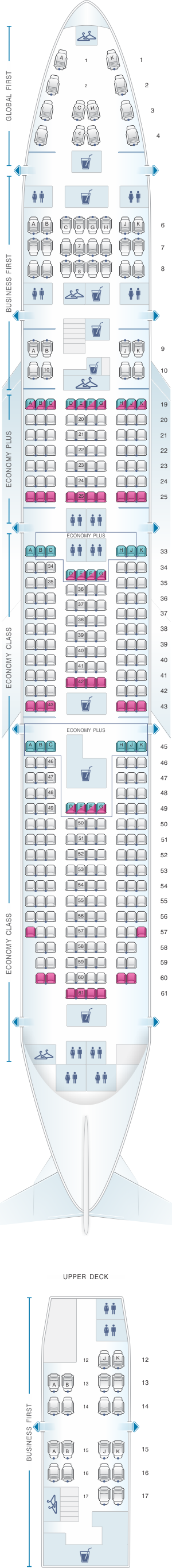 Mapa De Asientos United Airlines Boeing B747 400 Plano Del Avión