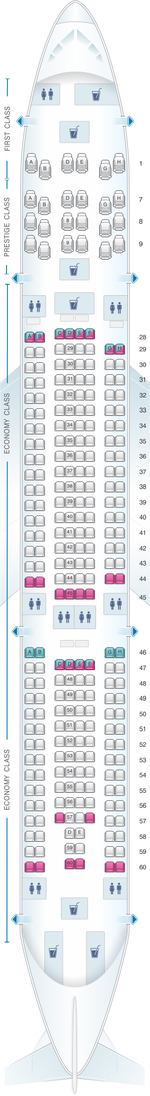mapa de asientos korean air airbus a330 300 272pax plano del avión
