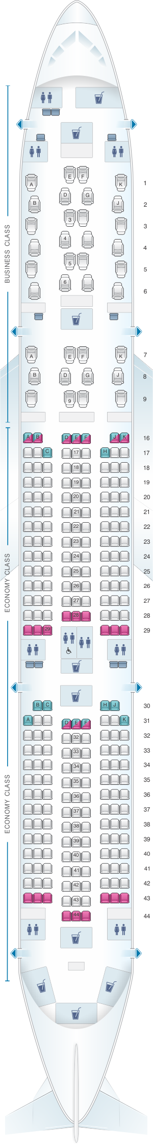 Seat Map Qatar Airlines Airbus A350 900 339pax 